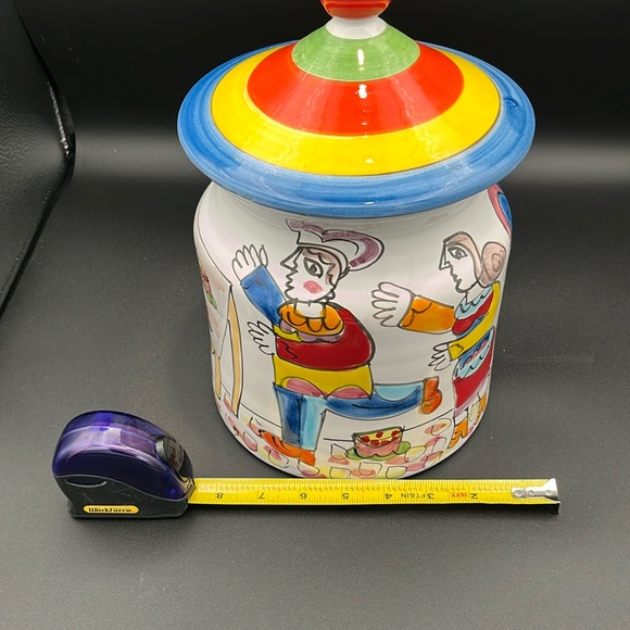 La Musa Italian hand painted ceramic cookie jar. Colorful Picasso style figures. - Picture 14 of 14